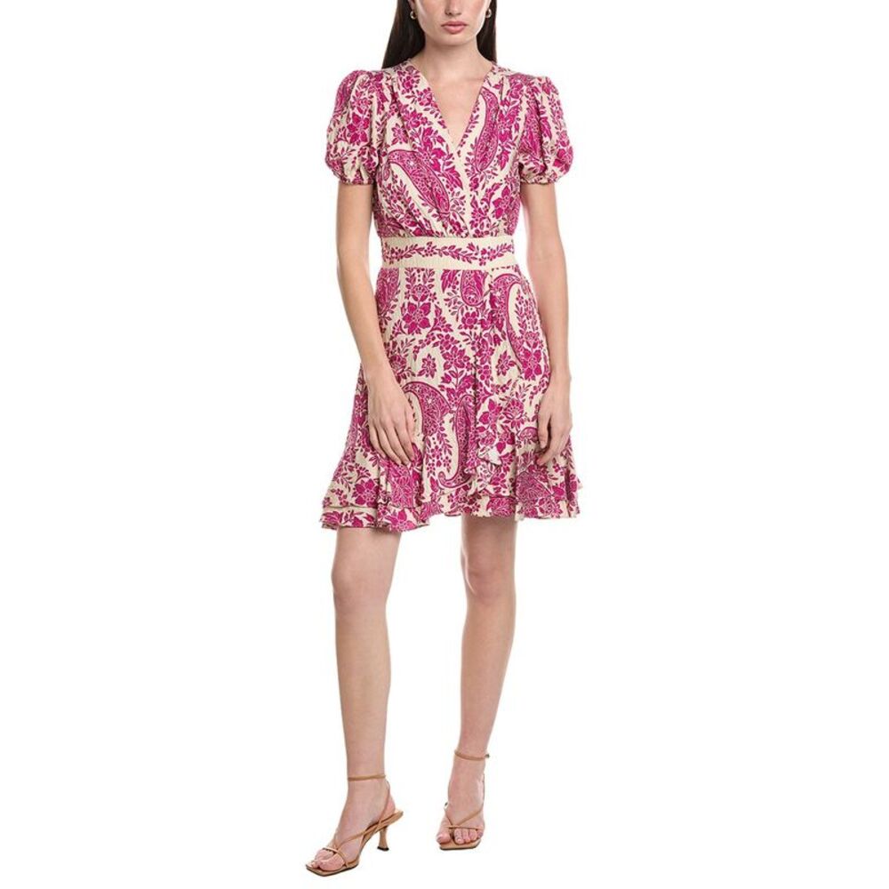 Maison Tara Womens Printed Marrakesh Short Sleeve Mini Dress, Brown